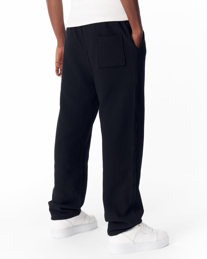 Relaxed Fit Ribbed Black Sweatpants With Drawstring (5)