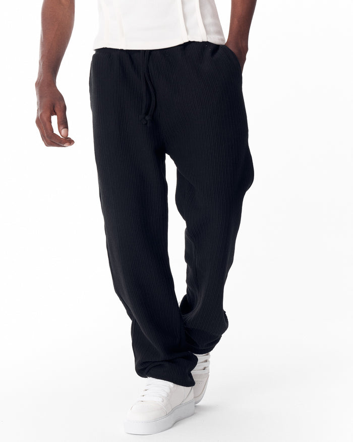 Relaxed Fit Ribbed Black Sweatpants With Drawstring (7)