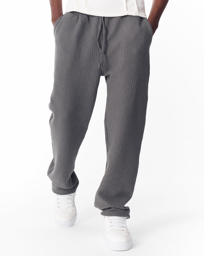 Relaxed Fit Ribbed Gray Sweatpants With Drawstring