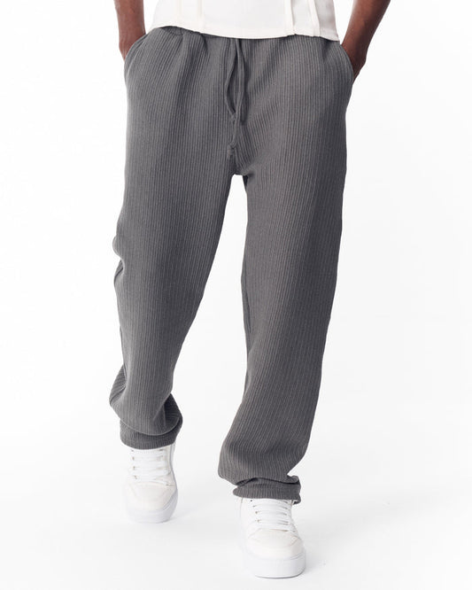 Relaxed Fit Ribbed Gray Sweatpants With Drawstring