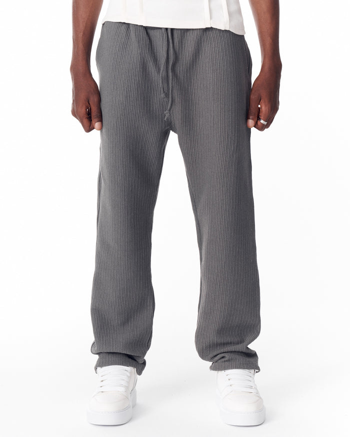 Relaxed Fit Ribbed Gray Sweatpants With Drawstring (3)