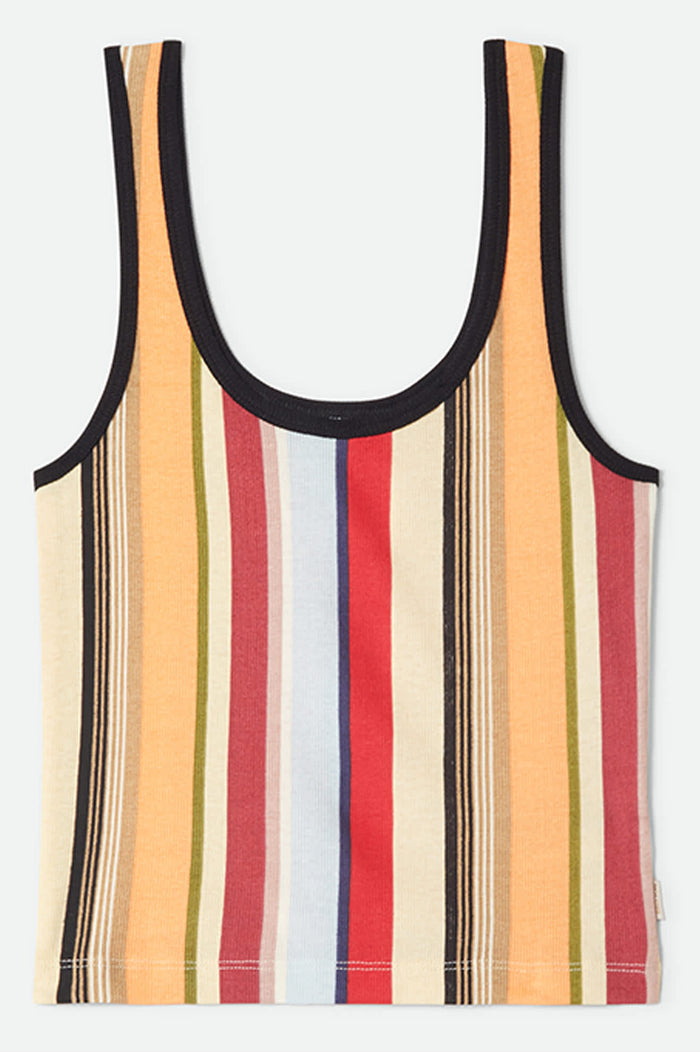 Women's Ringer Organic A-Tank in the color Peach Cobbler Multi Stripe - Front Product View