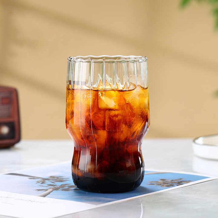 Ripple And Plain Transparent Drinking Glass Tumbler with Bamboo Lid And Glass Straw