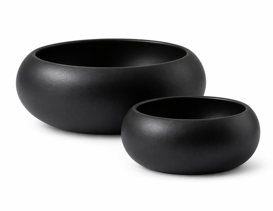 OVAL CERAMIC PLANTERS, SET OF 2 - Black