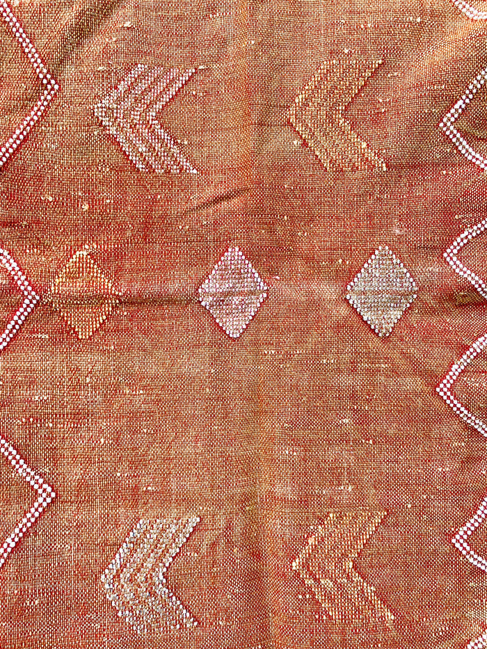 Rust II Artisanal Handmade Moroccan small mini embroidered cactus silk sabra rug in rust orange
