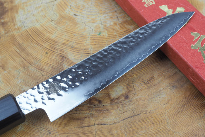 Sakai Jikko "Loco Black" Wa-Petty Knife VG10 Core Hammered Finish Black Japanese Oak Handle (13.5cm)