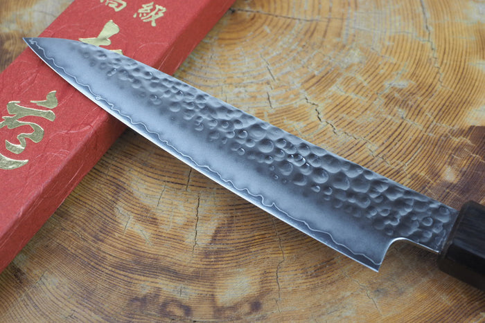 Sakai Jikko "Loco Black" Wa-Petty Knife VG10 Core Hammered Finish Black Japanese Oak Handle (13.5cm)