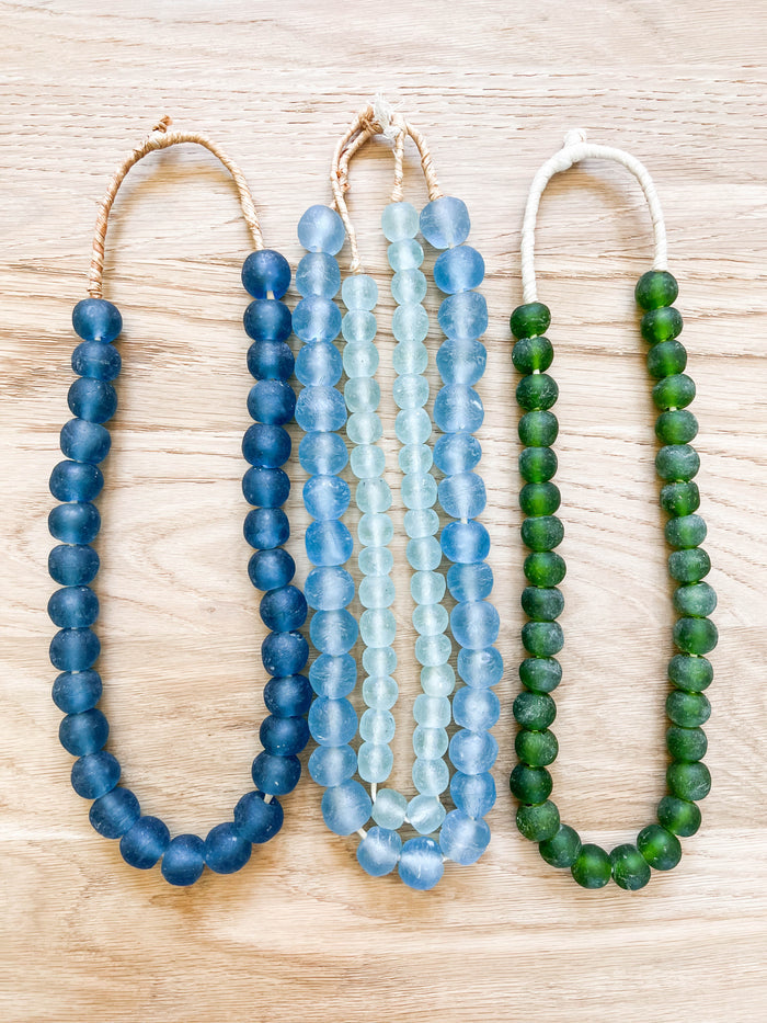 Seafoam Large Ghanaian Recycled Glass Beads