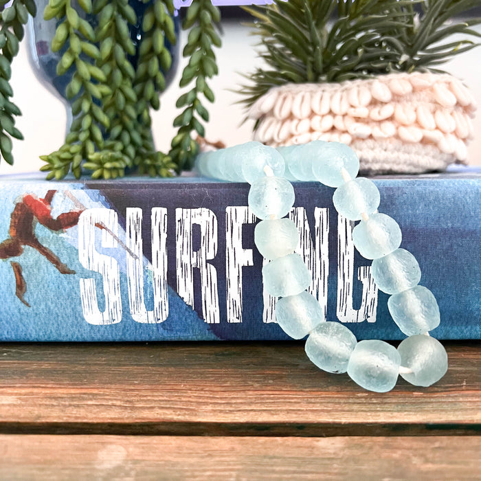 Seafoam Large Ghanaian Recycled Glass Beads
