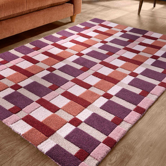 Sienna Weave Rug- 100% wool rug in pink, cream and purple.