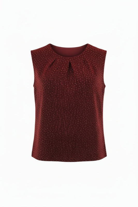 Sleeveless Sequin Jewel Neck Top in Deep Red - 902T-RED