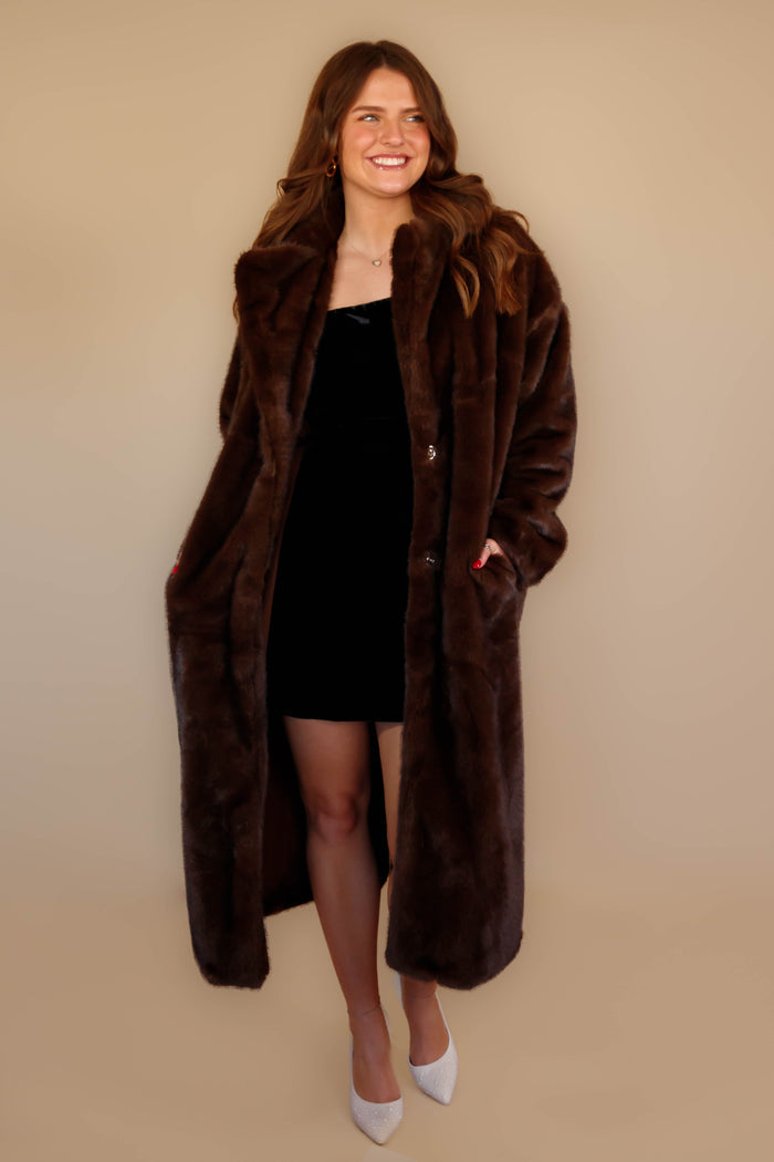 Women's Chocolate Brown Faux Fur Coat- Women's Brown Fur Winter Coat- Coalition Fur Coat