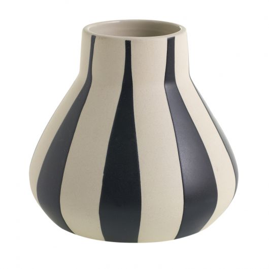 matte finish black and white stripe contemporary ceramic pot