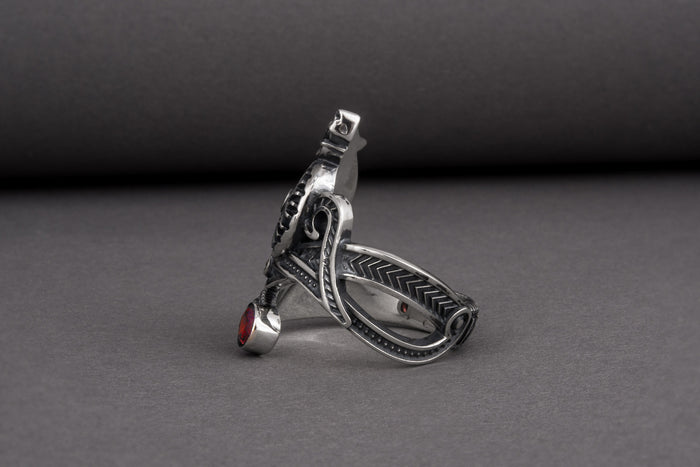 vkngjewelry Ring Sterling Silver Helm of Awe Wolf Ring Handmade Norse Jewelry