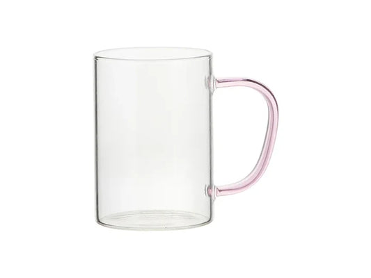 Sublimation 12oz/360ml Glass Mug w/ Pink Handle(Clear)