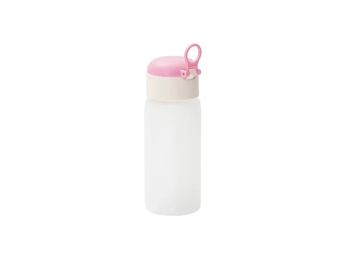 Sublimation 15oz/450ml Frosted Kids Glass Bottle with Pink Pop-up Straw Lid