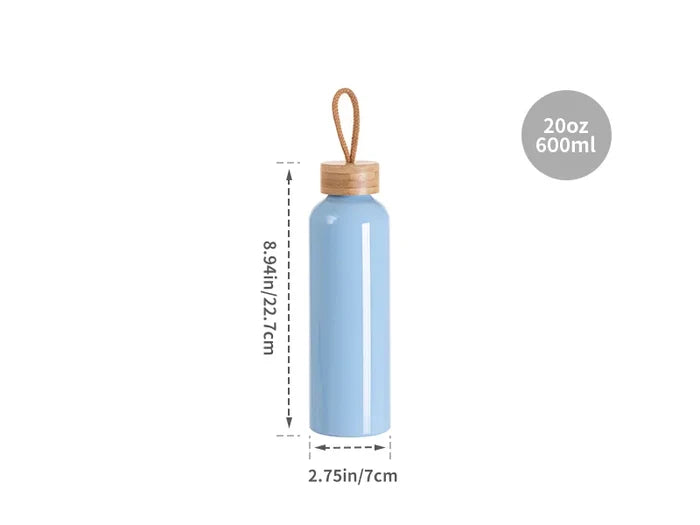 Sublimation Blanks 20oz/600ml Aluminum Water Bottle w/ Bamboo Lid (Light Blue)