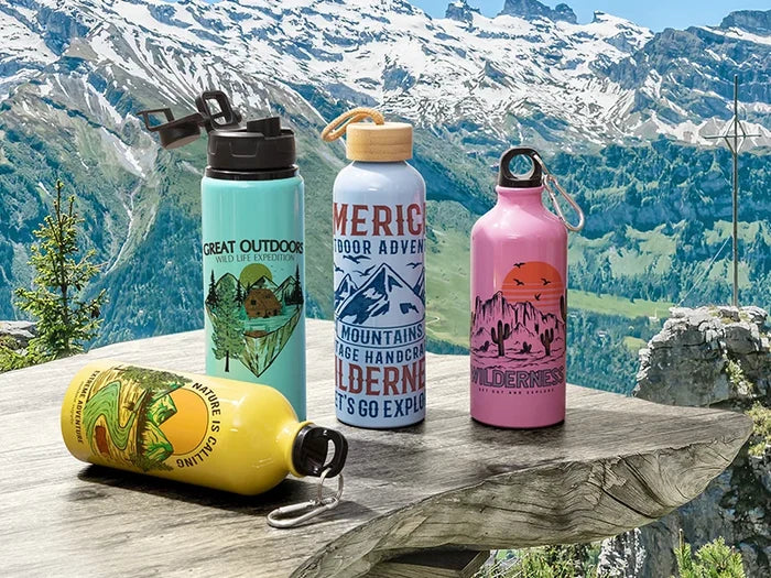 Sublimation Blanks 20oz/600ml Aluminum Water Bottle w/ Bamboo Lid (Light Blue)