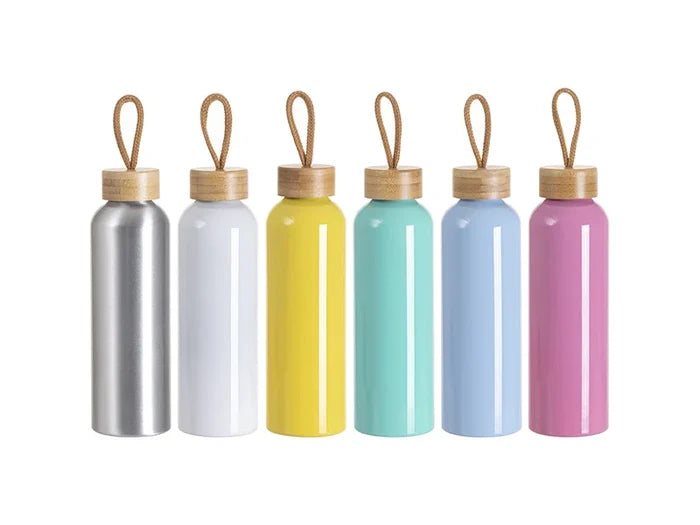 Sublimation Blanks 20oz/600ml Aluminum Water Bottle w/ Bamboo Lid (Silver)