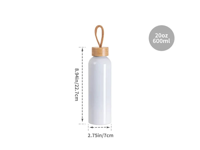 Sublimation Blanks 20oz/600ml Aluminum Water Bottle w/ Bamboo Lid (White)