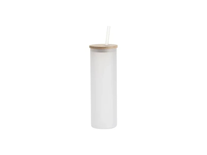 Sublimation Blanks 20oz/600ml Glass Skinny Tumbler w/Straw & Bamboo Lid w/Straw & Bamboo Lid(Frosted)