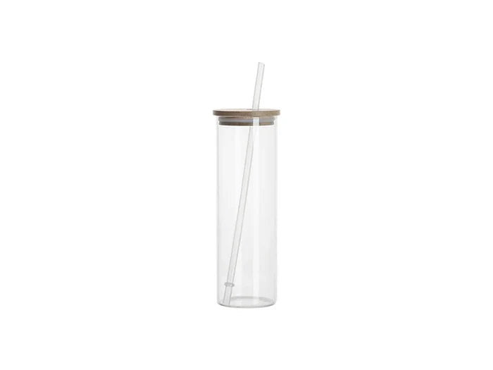 Sublimation Blanks 20oz/600ml Glass Skinny Tumbler w/Straw & Bamboo Lid w/Straw & Bamboo Lid(Clear)