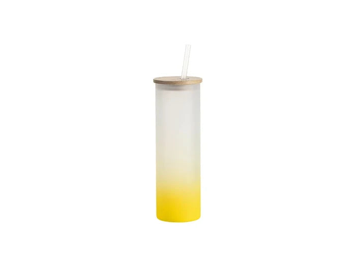 Sublimation Blanks 20oz/600ml Glass Skinny Tumbler w/Straw & Bamboo Lid(Frosted, Gradient Yellow)