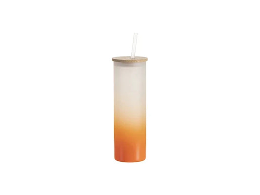 Sublimation Blanks 20oz/600ml Glass Skinny Tumbler w/Straw & Bamboo Lid(Frosted, Gradient Orange)