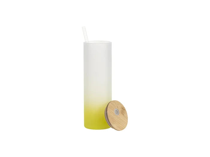 Sublimation Blanks 20oz/600ml Glass Skinny Tumbler w/Straw & Bamboo Lid(Frosted, Gradient Lemon Yellow)