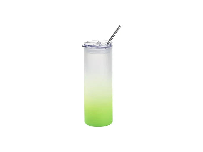 Sublimation Blanks 25oz/750ml Glass Skinny Tumbler with Plastic Straw&Lid (Frosted, Gradient Green)