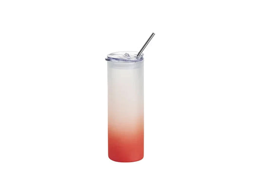 Sublimation Blanks 25oz/750ml Glass Skinny Tumbler with Plastic Straw&Lid (Frosted, Gradient Red)
