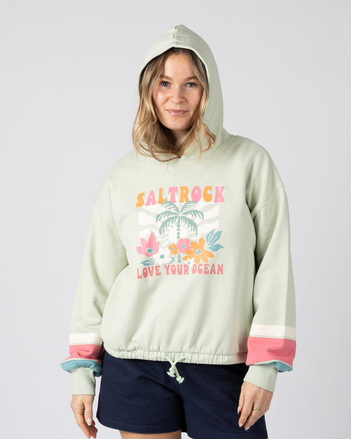 Sun Daze  Womens Pop Hoodie in Light Green