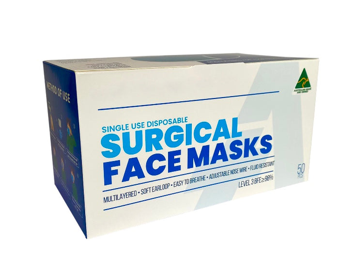 Surgical Face Masks | Australian Made | Premium 4x Ply| Level 3 (1 Box/50 Masks)