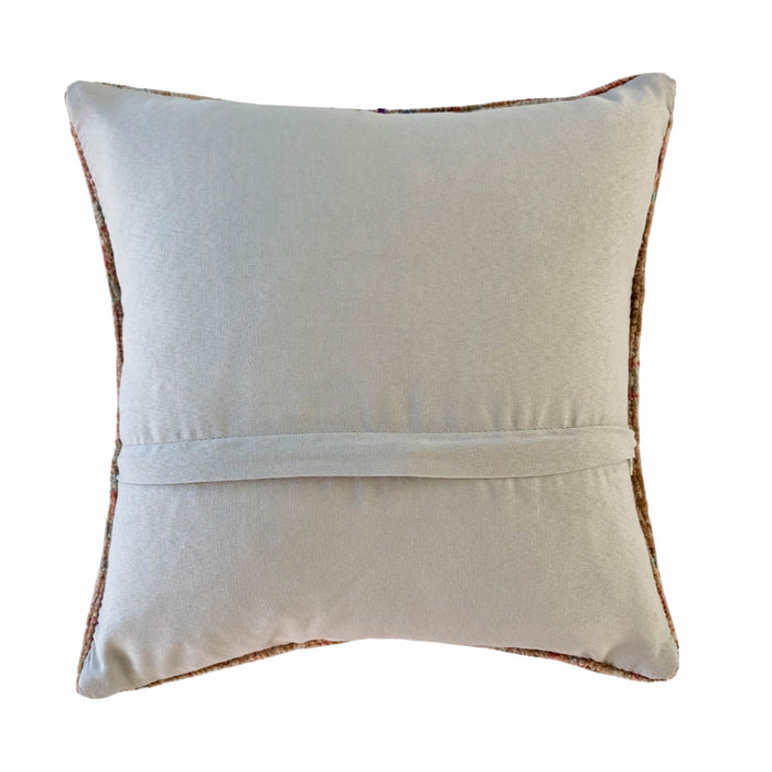 Teresa Handmade traditional Turkish oushak pillow cover made with vintage rugs 16x16 pink blue pattern