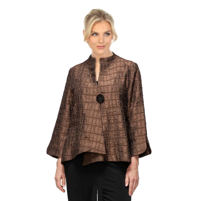 Textured Jacquard Asymmetric Jacket in Brown - 6288J-BN