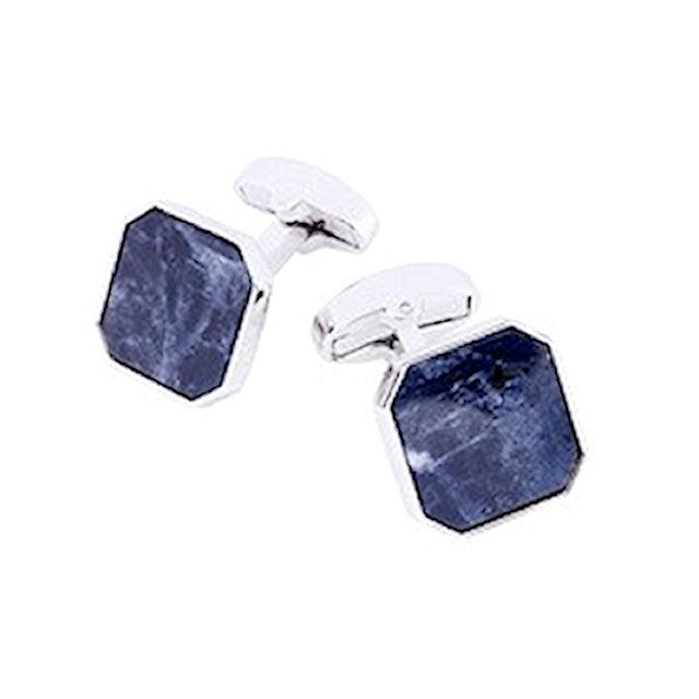 T.M.J sodalite cufflinks for men with hexagonal polished stone set in silver tone metal