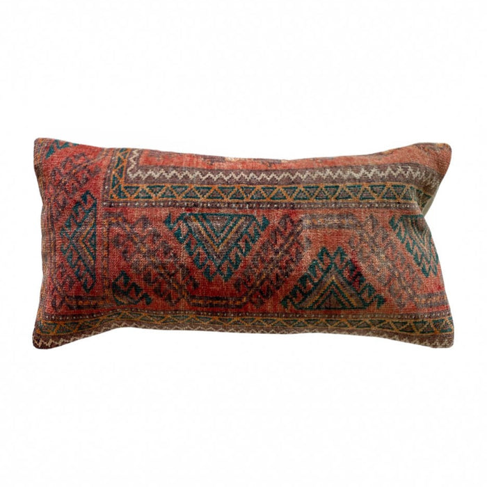 Torch III Handmade traditional Turkish oushak lumbar pillow cover made with vintage rugs 12x24 red teal