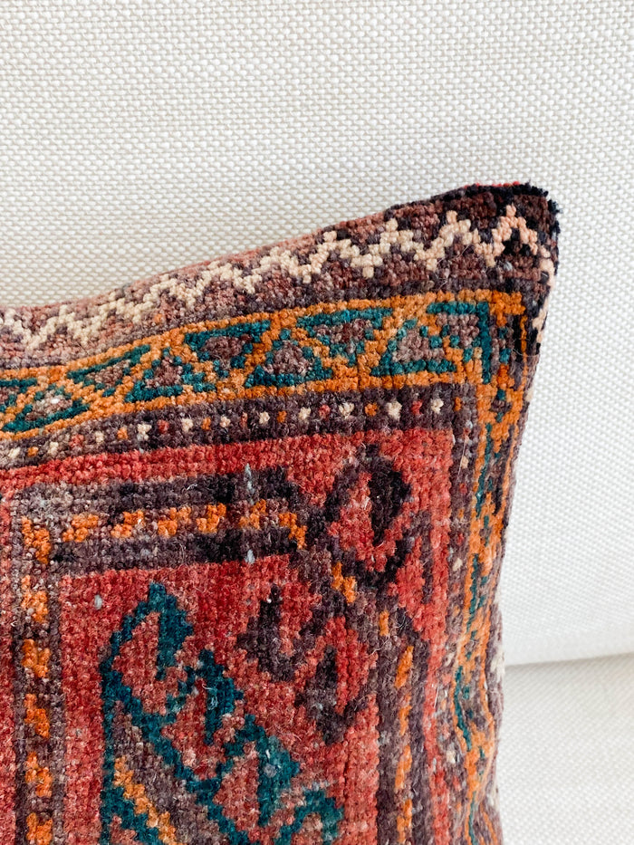 Torch III Handmade traditional Turkish oushak lumbar pillow cover made with vintage rugs 12x24 red teal