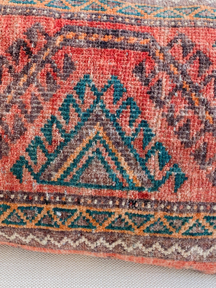 Torch III Handmade traditional Turkish oushak lumbar pillow cover made with vintage rugs 12x24 red teal