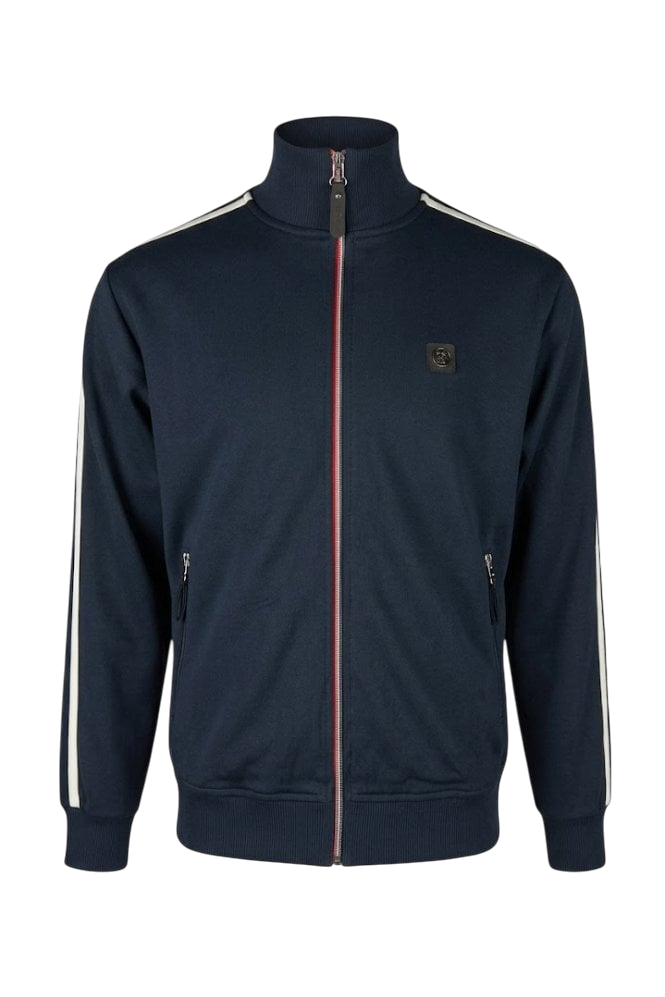 TROJAN TWIN-STRIPE CONTRAST ZIP TRACK TOP, NAVY