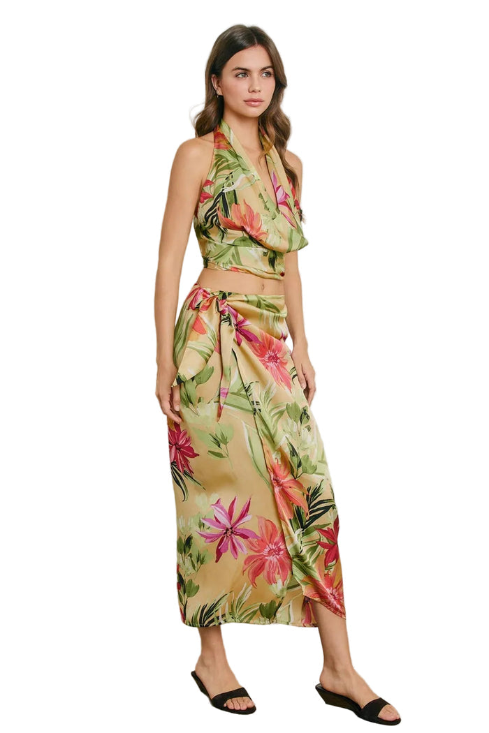 Tropical Floral Sarong Wrap Skirt