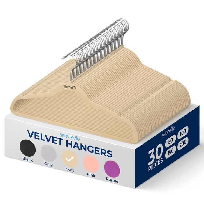 Velvet Hangers 30-Pack, Non-Slip, Space-Saving, 360° Swivel, Ivory