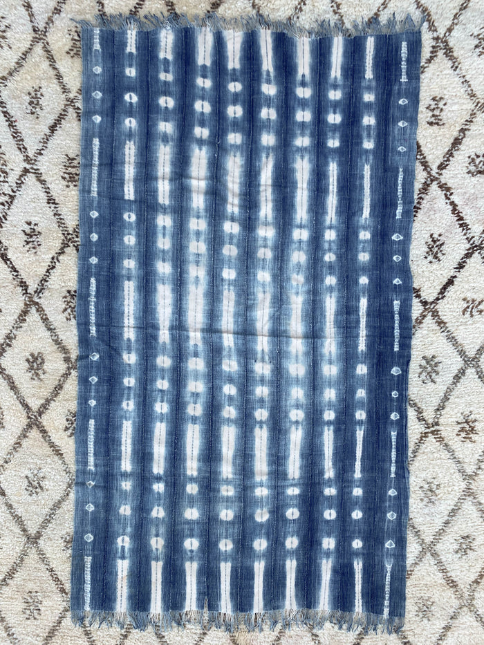 West African Mali Shibori Indigo Throw XVIII