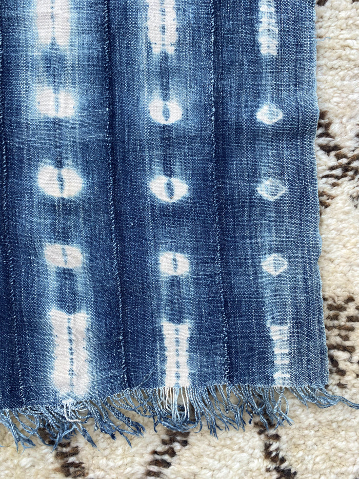 West African Mali Shibori Indigo Throw XVIII