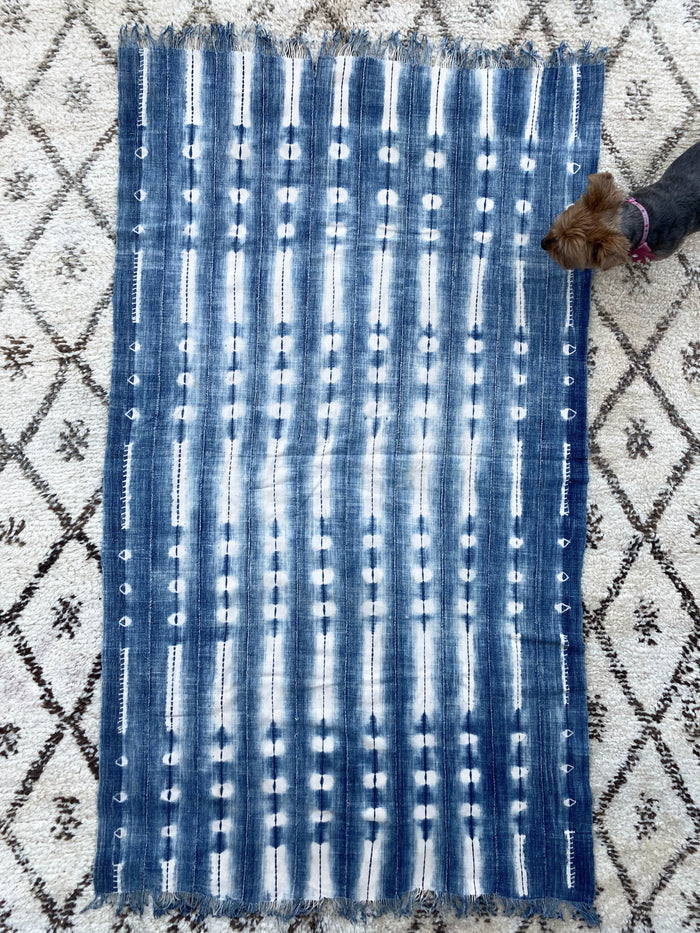 West African Mali Shibori Indigo Throw XVIII