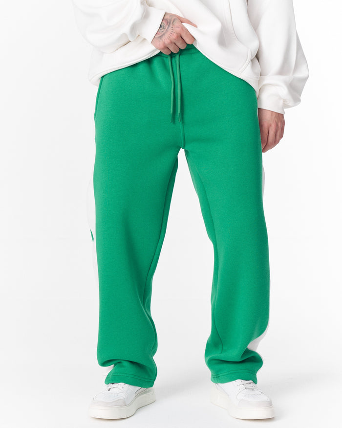 White-Green Sweatpants With Stripes on Side