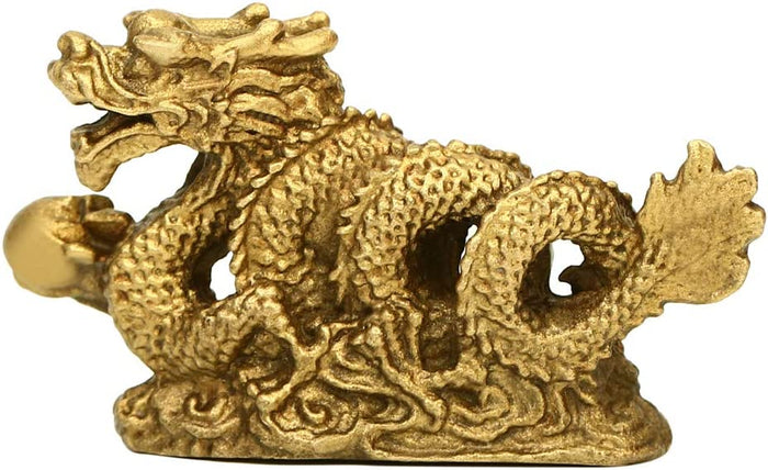 White Whale Fnegshui Handmade Brass Mini Magic Millennium Dragon Statue Office Table Decor Gift Collectible