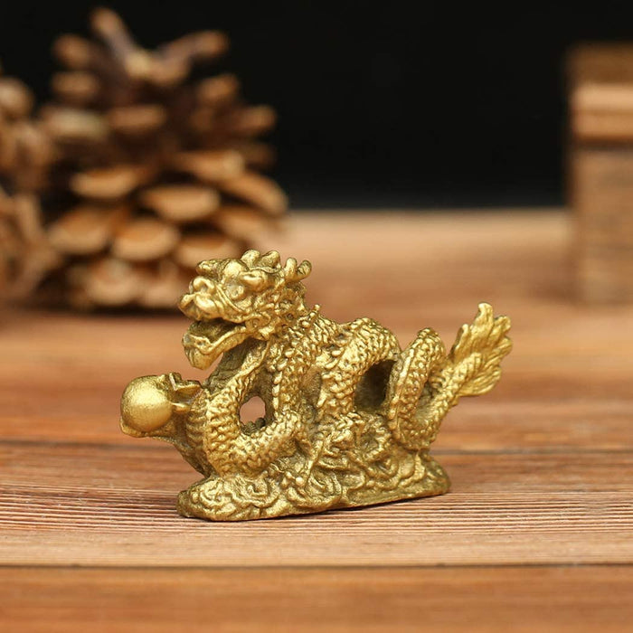 White Whale Fnegshui Handmade Brass Mini Magic Millennium Dragon Statue Office Table Decor Gift Collectible