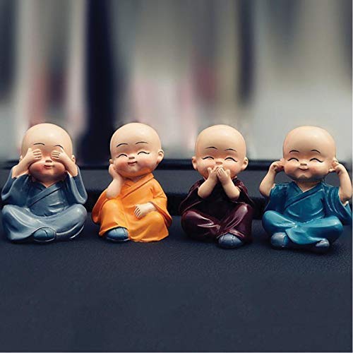 White Whale Resin Buddha Monk Statues, Small, Multicolour, Set of 4