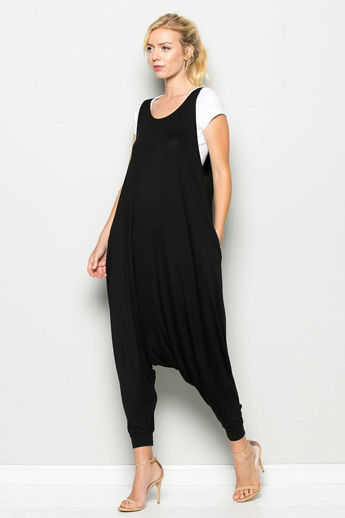 Whitewhale Women's Solid Harem Pant Sleeveless Pocket Harem Pant Jumpsuit
